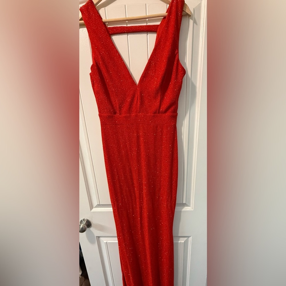 Red Sparkly Maxi Dress ✨ Elegant V-Neck Formal Gown NWT - Picture 2 of 13